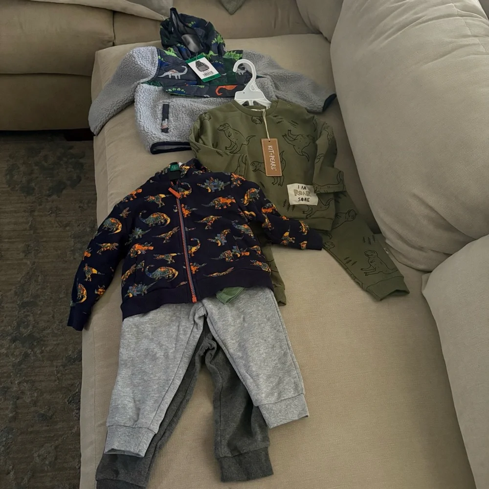 NWT 18 M Dinosaur BUNDLE - Jacket 1 Madison, Sweatsuit Kit+Pearl, Little Me Set